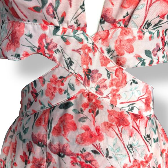 Shein Pink Floral Halter Maxi Dress XS Criss Cross Cutout Open Back Flowy Summer - Picture 3 of 9